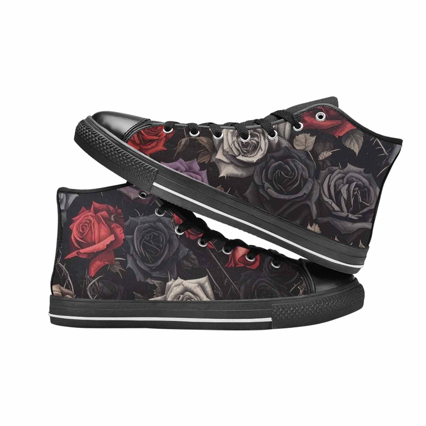MEN'S Black Gothic Rose High Top Canvas Wallpaper Art Custom Shoes