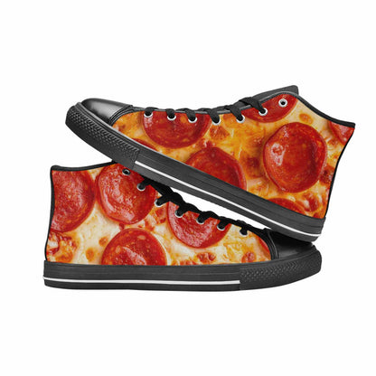 WOMEN'S Pepperoni Pizza Print High Top Canvas Dark Academia Shoes