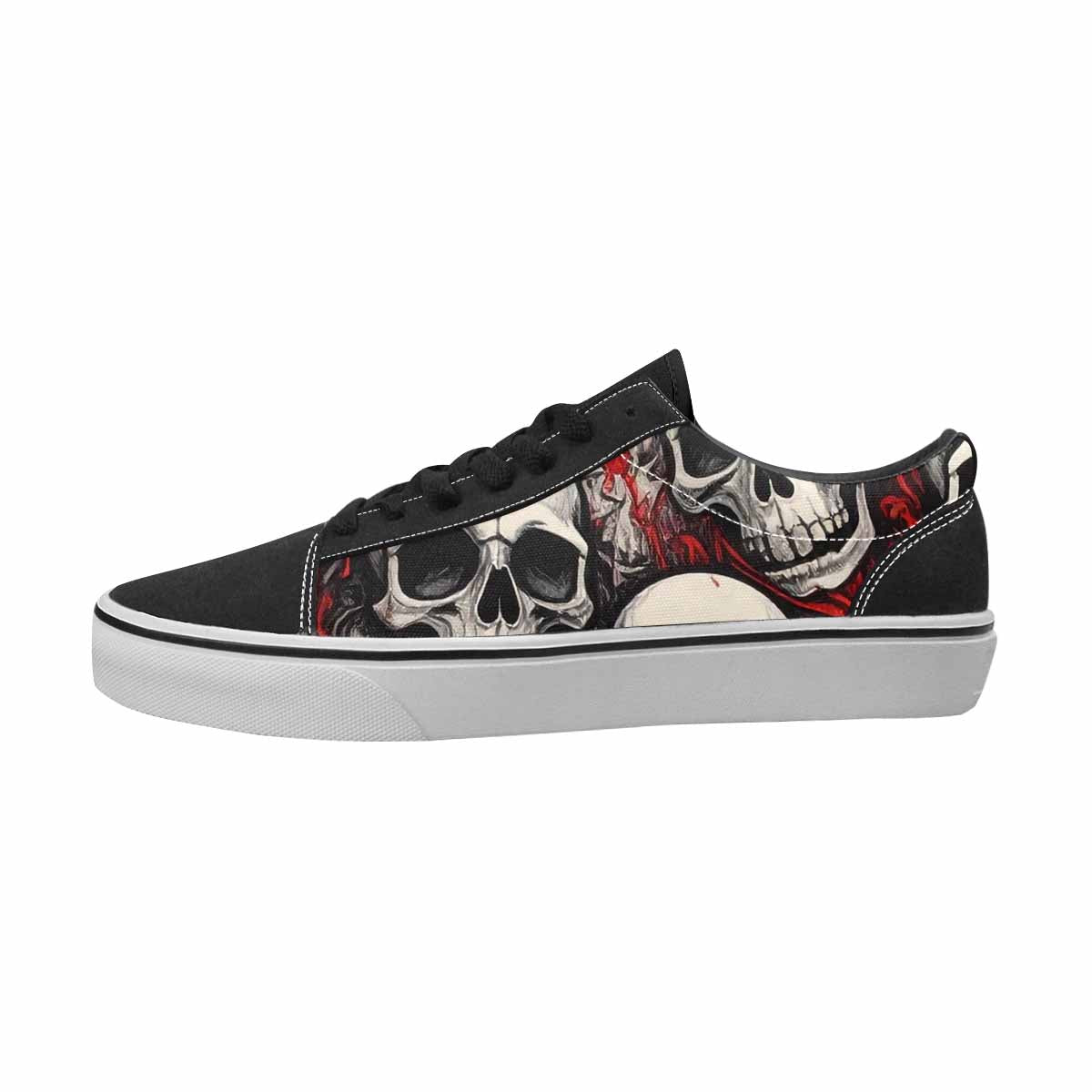 WOMEN'S Skulls Black & Red Ink Canvas Personalized Vibrant Chaos Original Art Sneakers