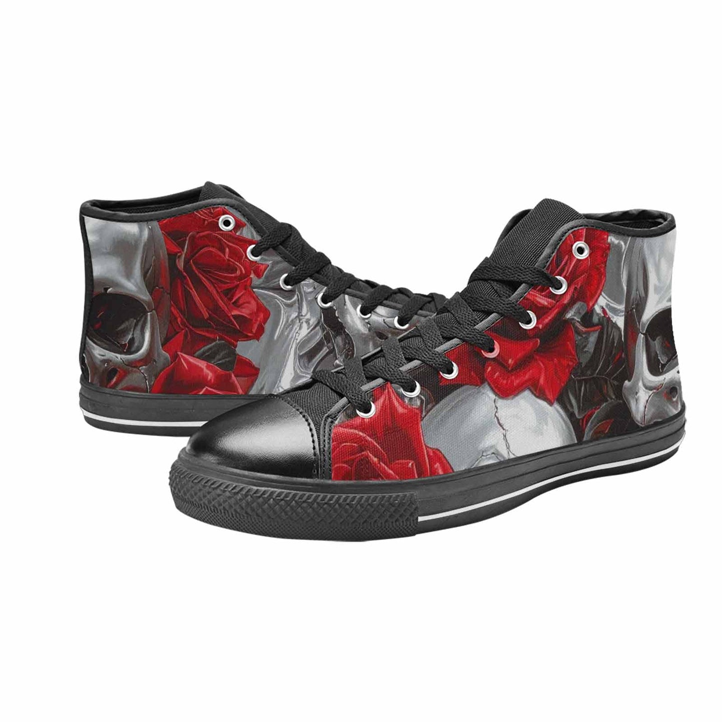 WOMEN'S Skulls Roses Chrome Airbrush High Top Canvas Dreamcore Sneakers