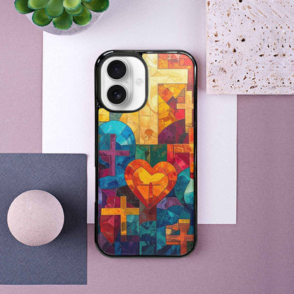 iPhone 16 Case — Faith Cross And Faith Icons Pattern, Original Design Phone Case