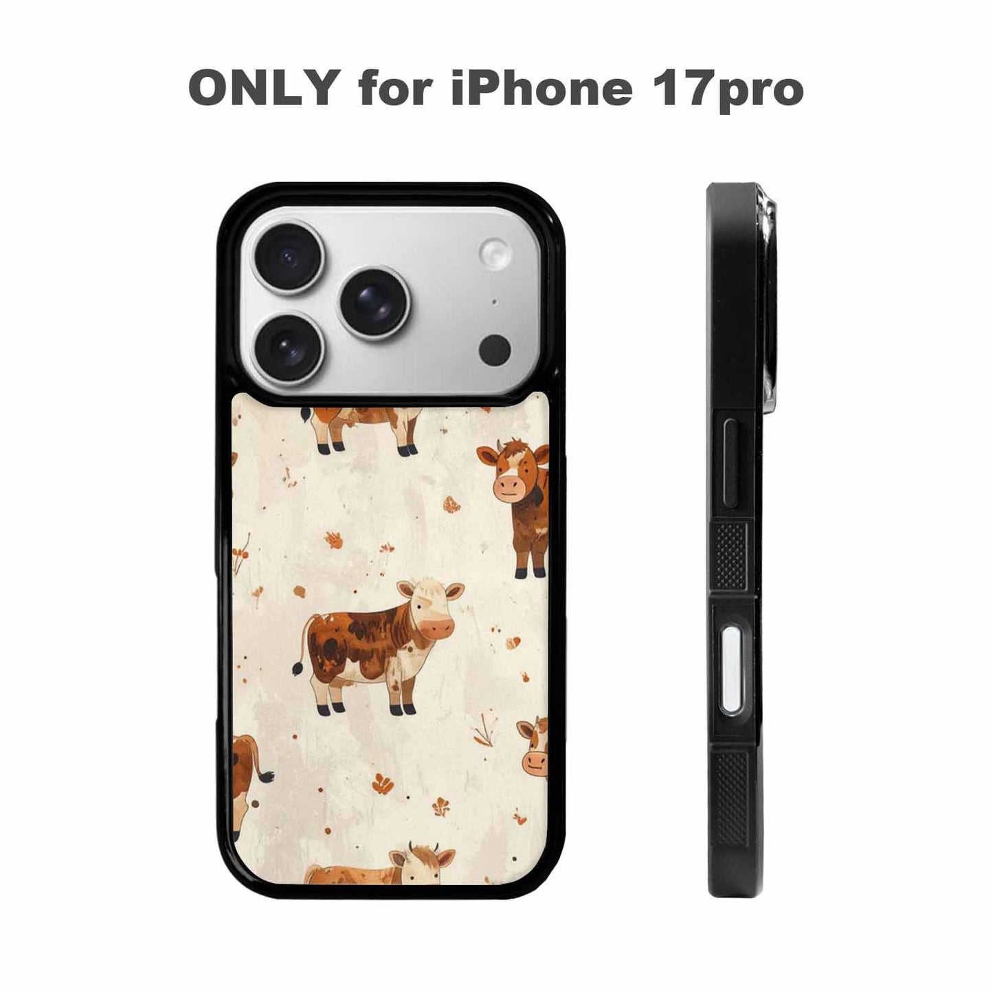 iPhone 17 Pro Case — Small Cow Animal Print Art Animal, Custom Printed Phone Case