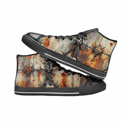 WOMEN'S Barbed Wire Chain High Top Canvas Grunge Custom Sneakers