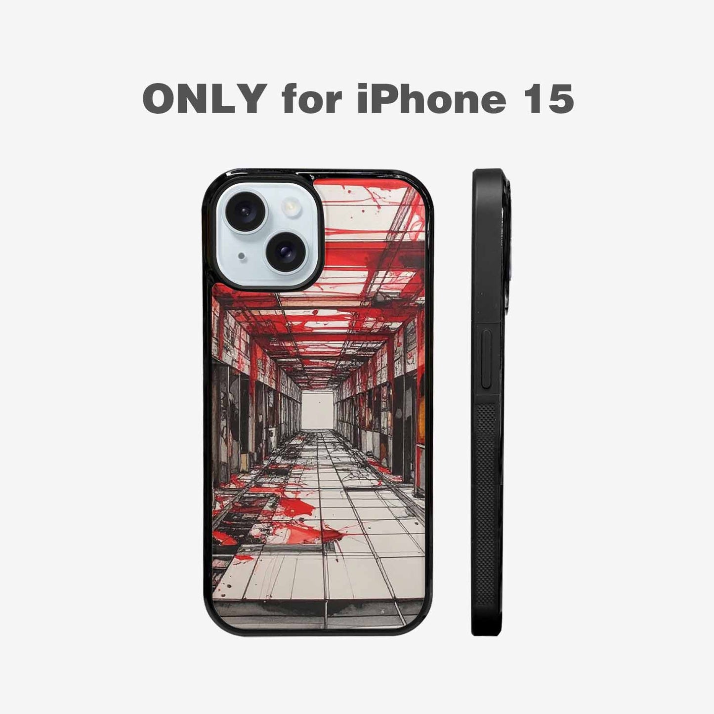 iPhone 15 Case — Liminal Space Fragment Black Red Ink, Custom Phone Case