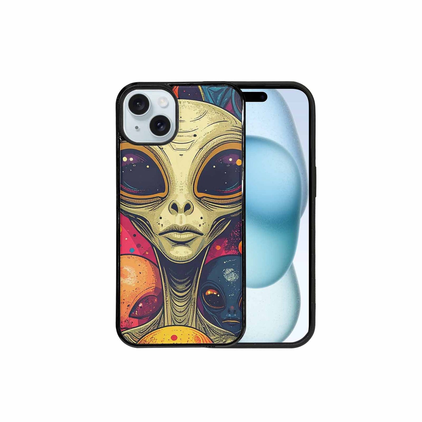 iPhone 15 Plus Case — Alien Ufo Cartoon Art Pattern Groovy, Personalized Phone Case
