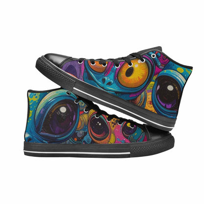 WOMEN'S Cartoon Alien Characters High Top Canvas Vibrant Chaos Sneakers
