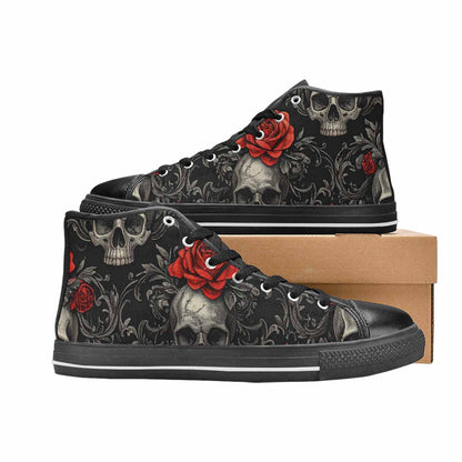 WOMEN'S Skulls Roses Fine Line High Top Canvas Vibrant Chaos Custom Shoes