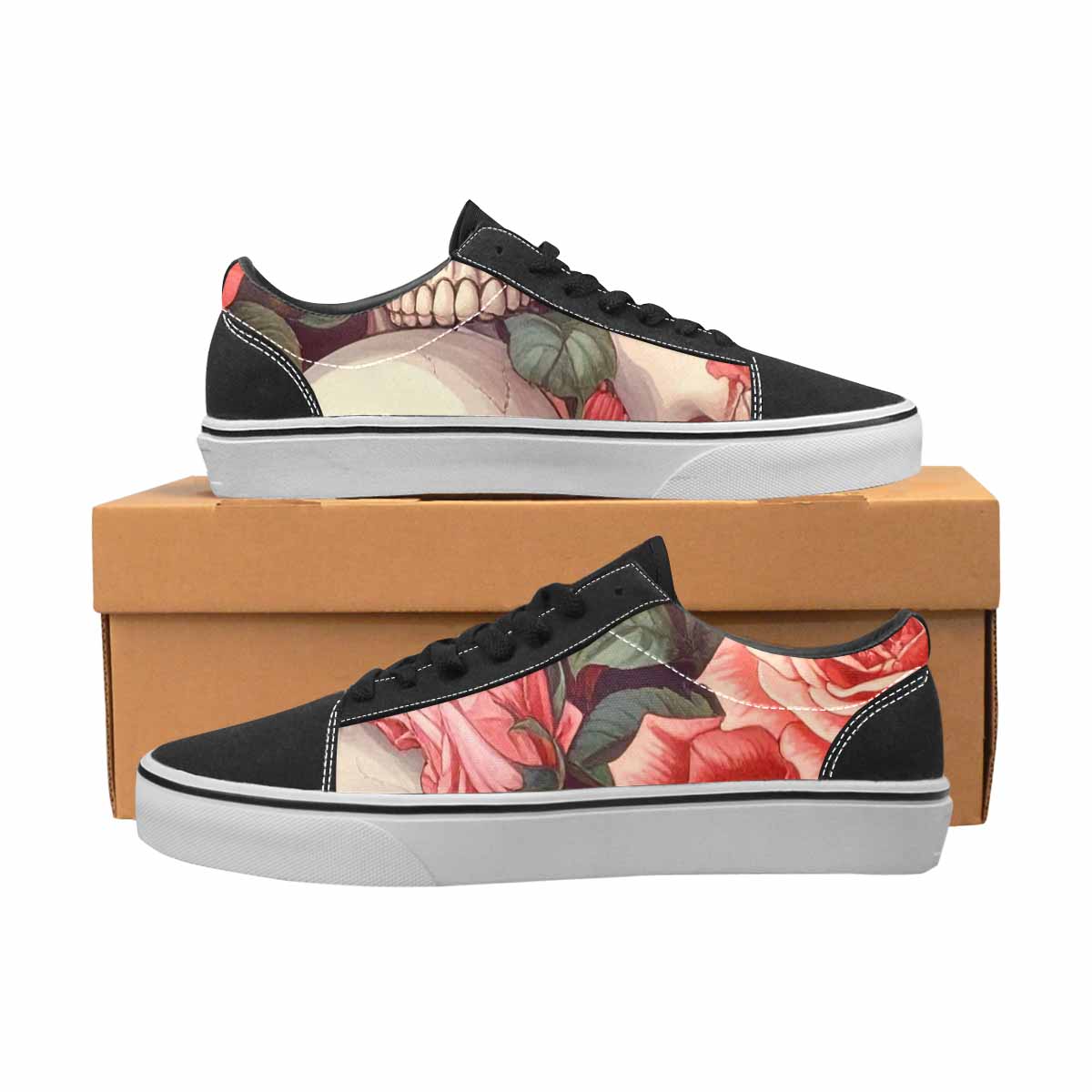 WOMEN'S Skulls Roses Soft Airbrush Canvas Lace-Up Dreamcore Sneakers