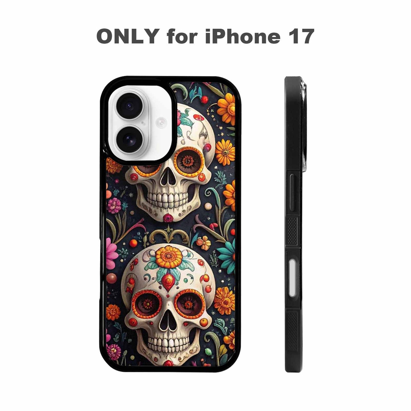 iPhone 17 Case — Greyscale Black And White Gothic Skulls, Personalized Phone Case