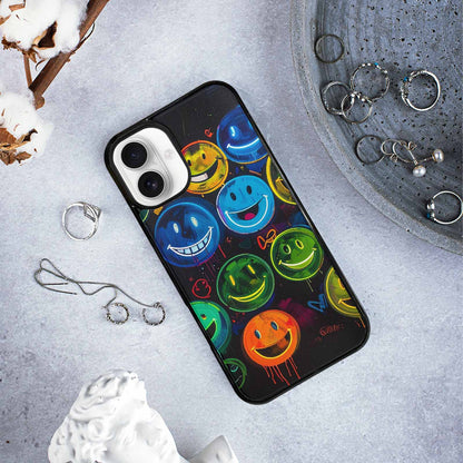 iPhone 16 Plus Case — Smiley Faces Glow Smiley Faces Pattern, Custom Designed Case Cover