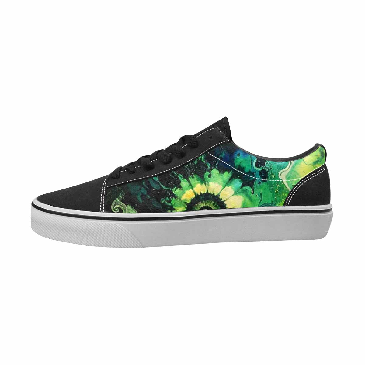 WOMEN'S Tie Dye Black & Green Ink Canvas Statement Vibrant Chaos Custom Sneakers
