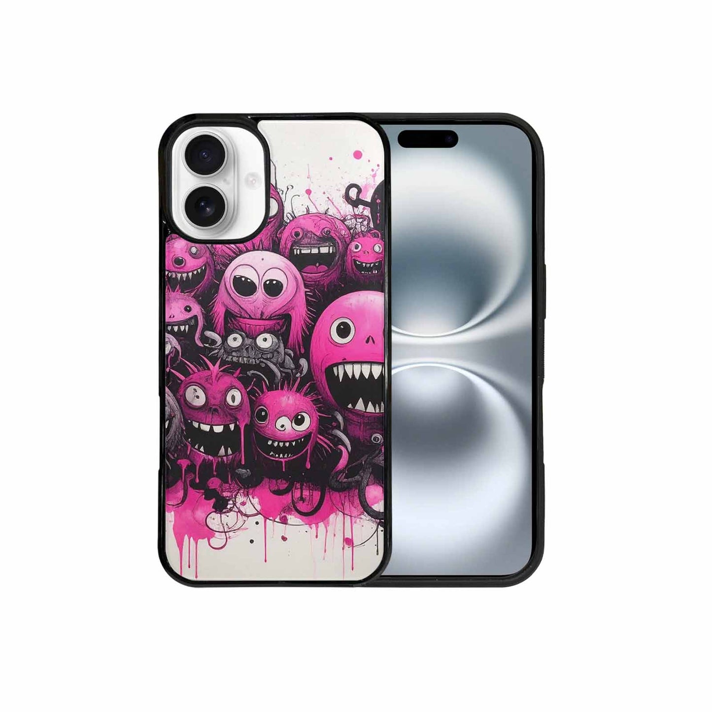 iPhone 16 Plus Case — Monsters General Black Pink Ink Cartoon, Customized Protective Case