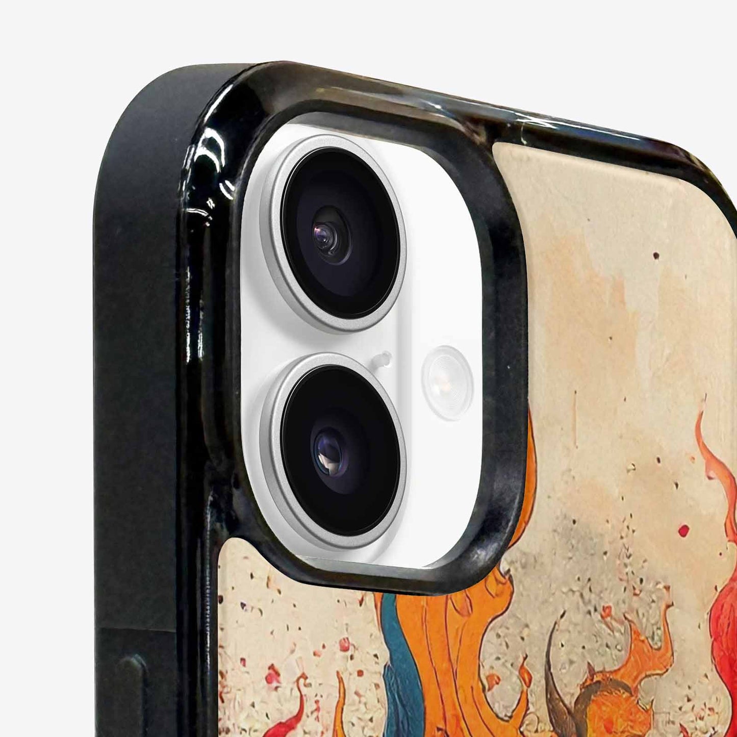 iPhone 16 Case — Flame Burst Black Red Ink Flame, Custom Phone Case