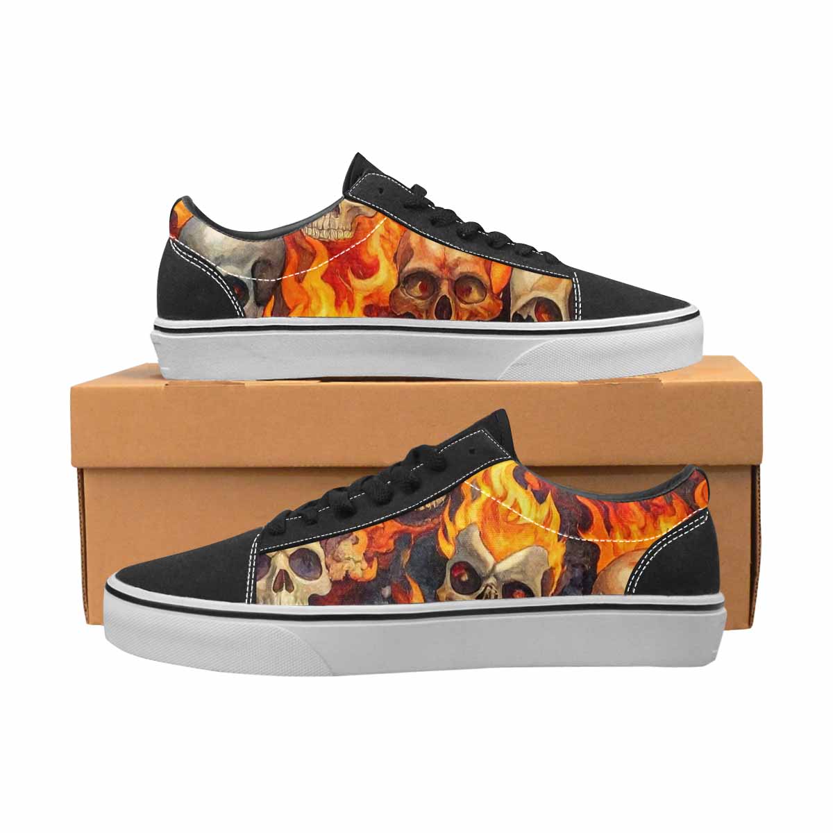WOMEN'S Skulls - Flaming Canvas Lace-Up Wallpaper Art Sneakers
