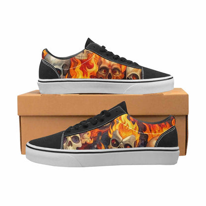 WOMEN'S Skulls - Flaming Canvas Lace-Up Wallpaper Art Sneakers