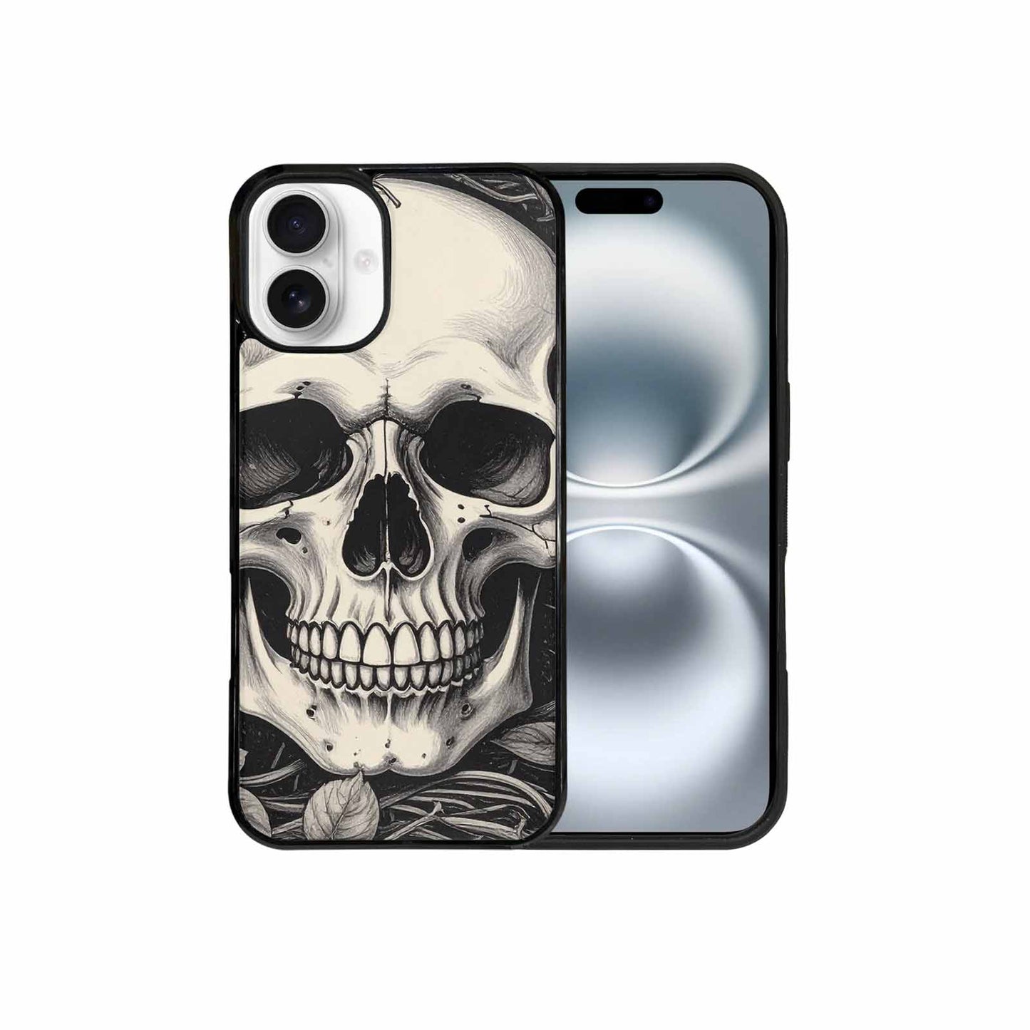 iPhone 16 Plus Case — 20 Skulls Overlapping Seamless Tileable Pattern, Personalized Phone Case
