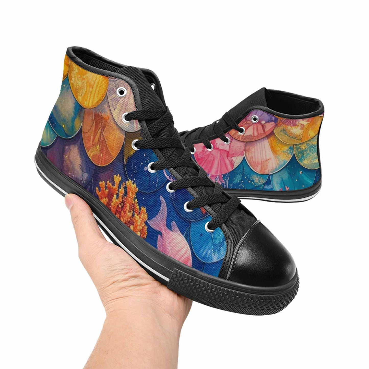 MEN'S Fish Scale Coral High Top Canvas Dreamcore Custom Sneakers