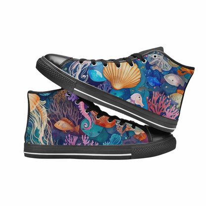 WOMEN'S Fish Scale Coral High Top Canvas Grunge Custom Sneakers