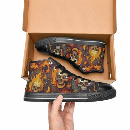 WOMEN'S Skulls - Flaming High Top Canvas Wallpaper Art Custom Shoes