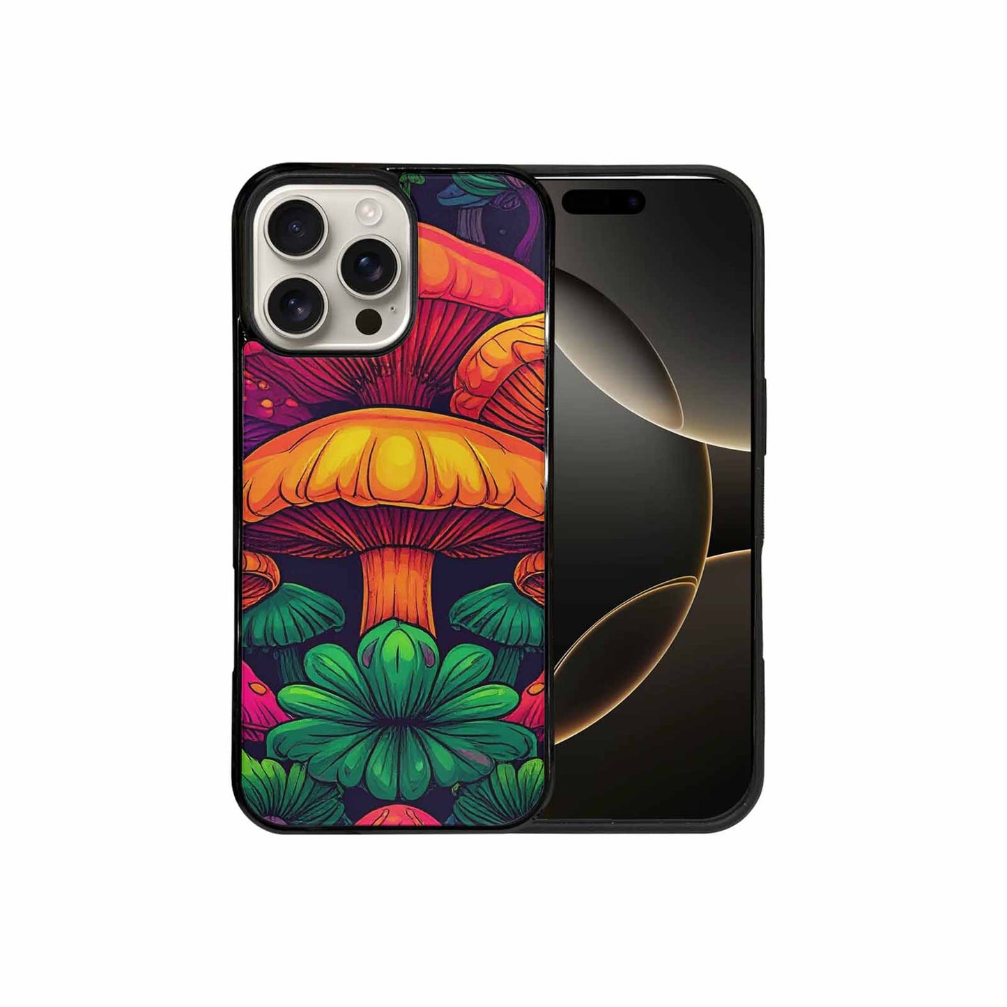 iPhone 16 Pro Max Case — Psychedelic Mushroom Cartoon Pattern, Customized Protective Case
