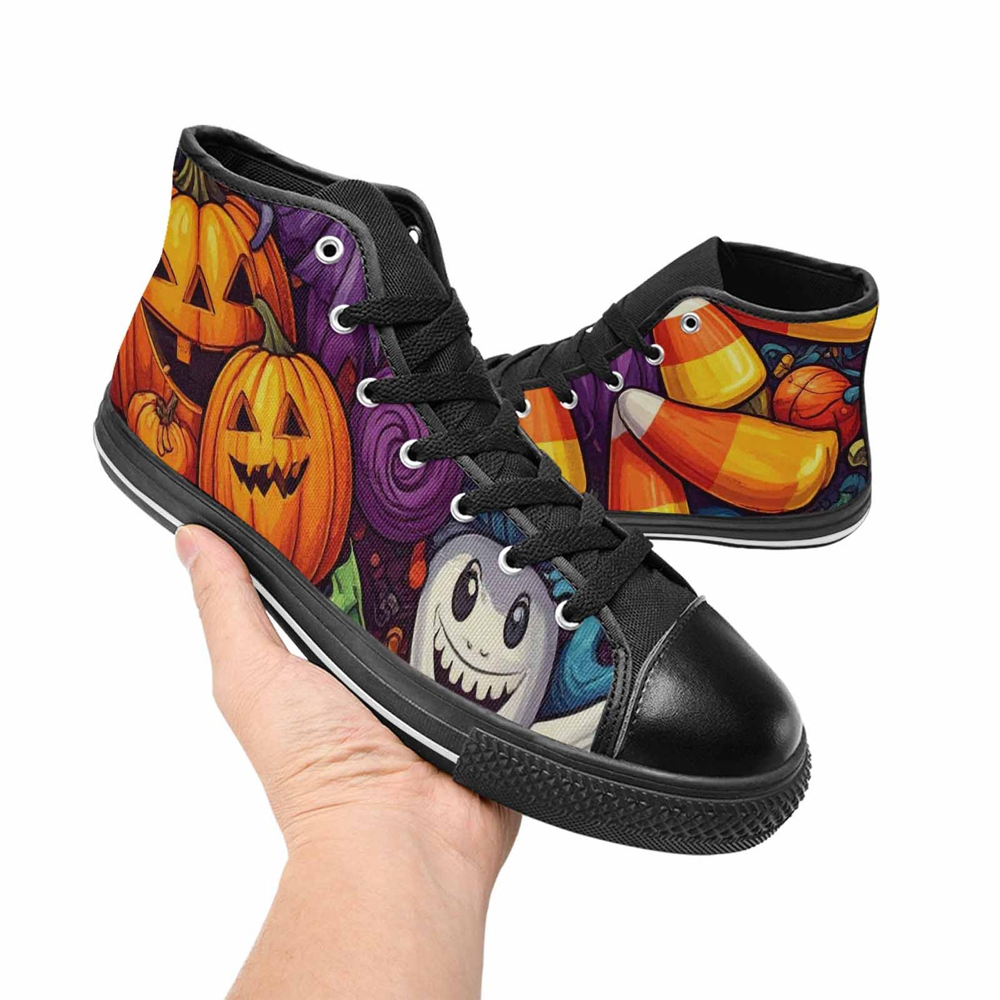 MEN'S Halloween Witches Ghouls High Top Canvas Vibrant Chaos Shoes