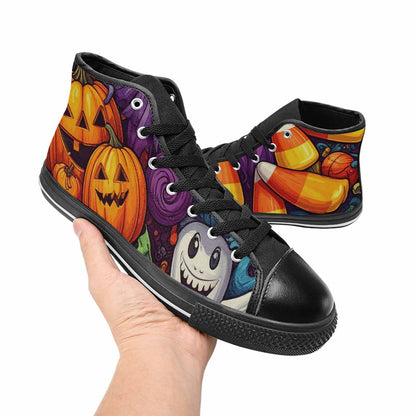 MEN'S Halloween Witches Ghouls High Top Canvas Vibrant Chaos Shoes