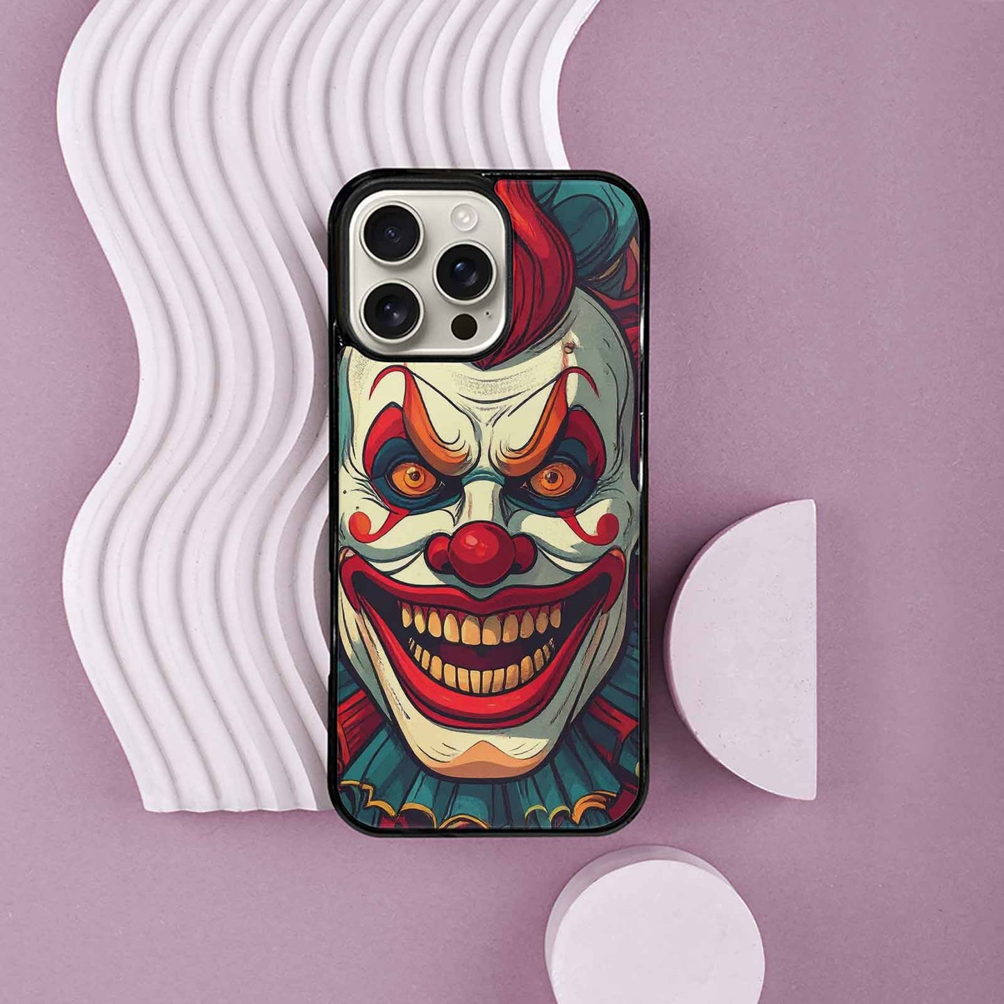 iPhone 16 Pro Max Case — Evil Circus Heads Faces Overlapping Patterns, Personalized Phone Case