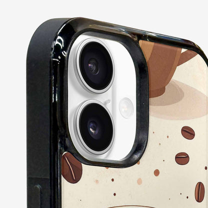 iPhone 16 Plus Case — Coffee Cup And Bean Pattern Seamless, Custom Printed Phone Case