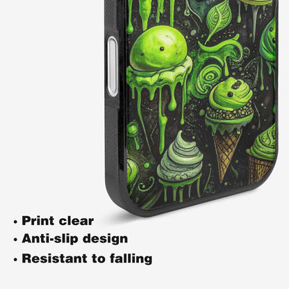 iPhone 16 Case — Ice Cream Motif Black Green Ink, Personalized Phone Case