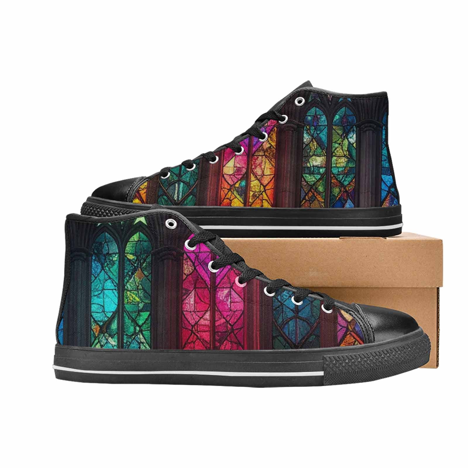 WOMEN'S Stained Glass Cathedral High Top Canvas Cottagecore Custom Shoes