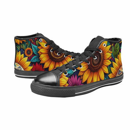 WOMEN'S Sunflower Skulls Print High Top Canvas Aesthetic Custom Sneakers