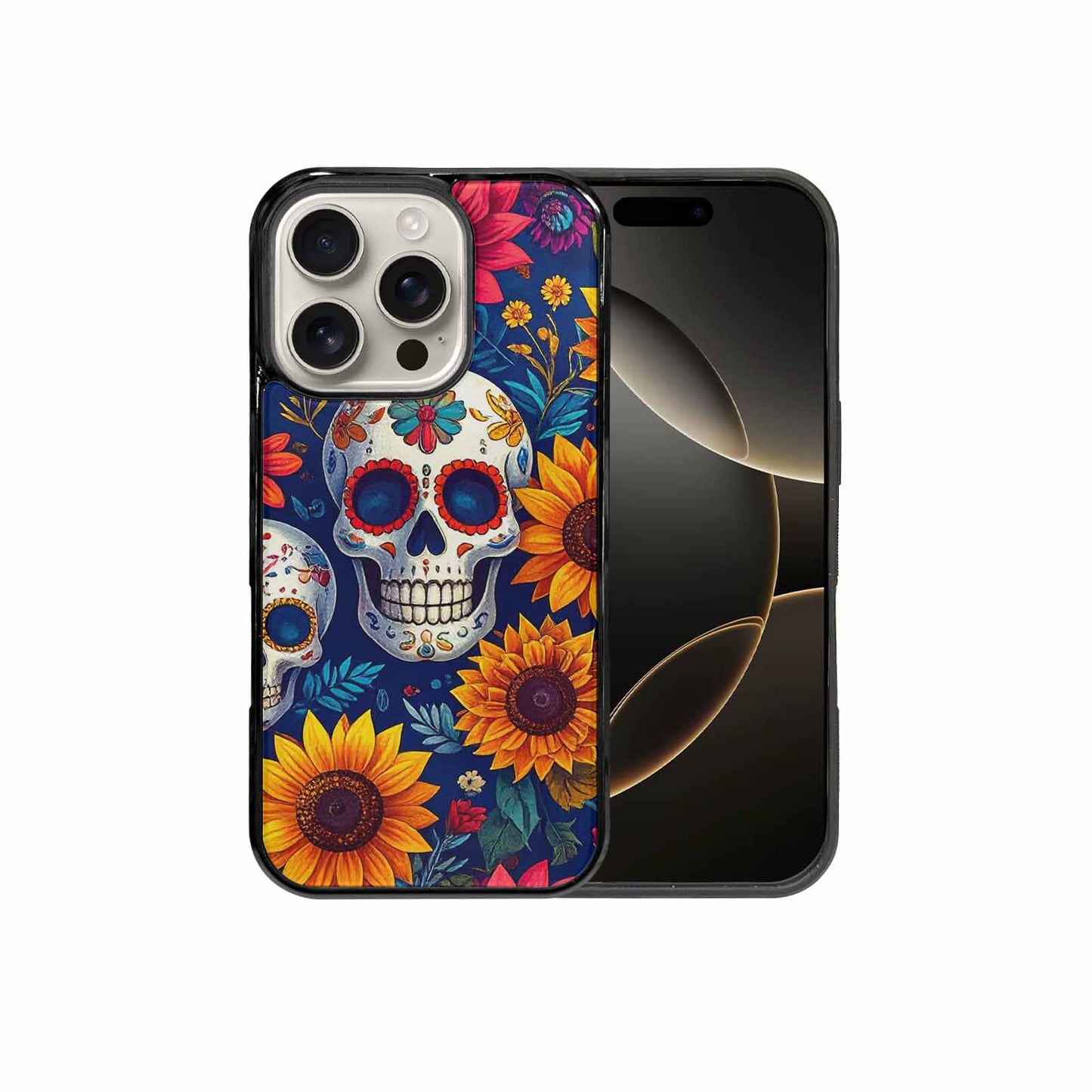 iPhone 16 Pro Case — Sunflower Skulls Print Custom, Custom Phone Case
