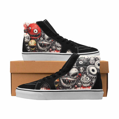 MEN'S Monsters Black & Red Ink High Top Canvas One Of A Kind Melting Art Custom Art Shoes