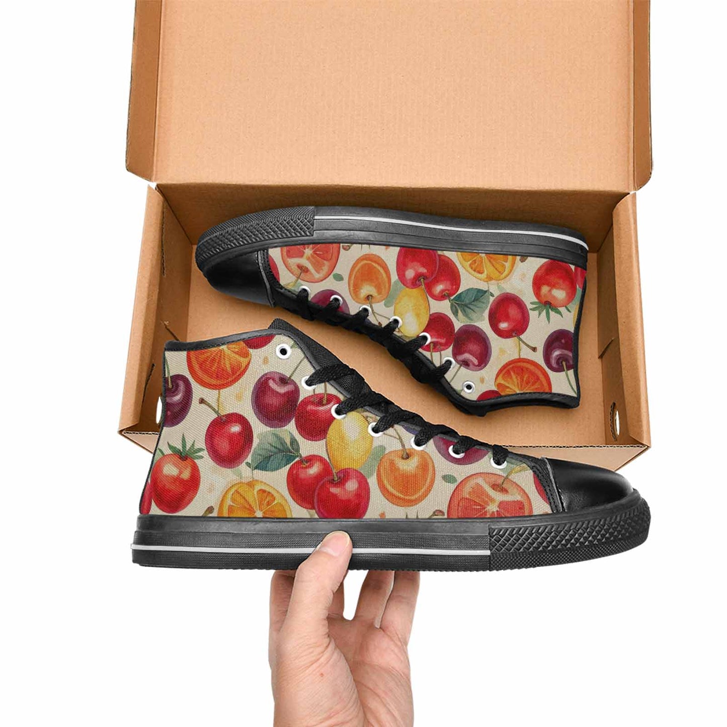 WOMEN'S Cherry Fruit Print High Top Canvas Wallpaper Art Shoes