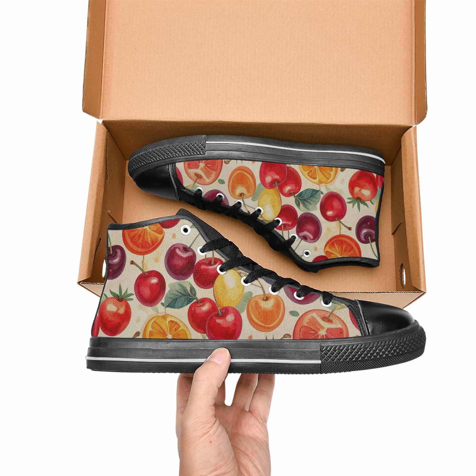 WOMEN'S Cherry Fruit Print High Top Canvas Wallpaper Art Shoes