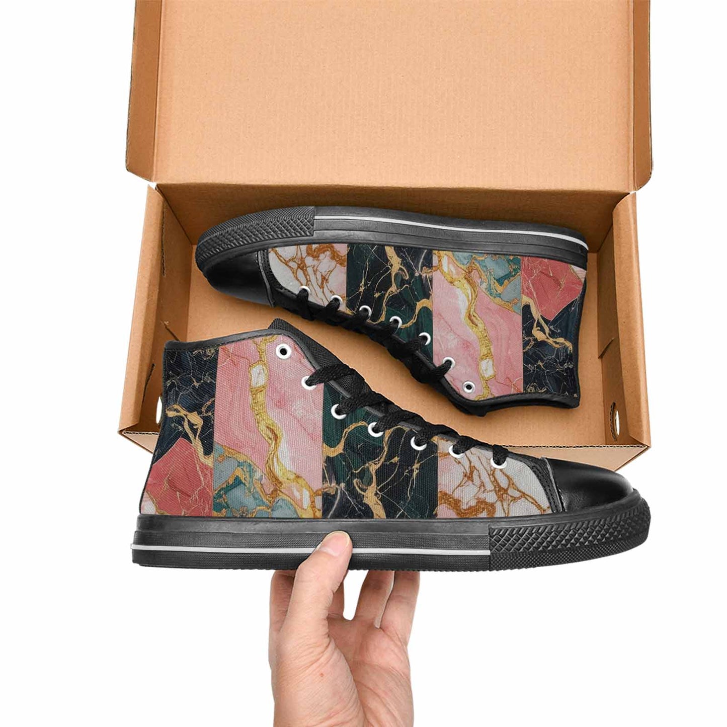WOMEN'S Marble Stone Texture High Top Canvas Dreamcore Custom Sneakers