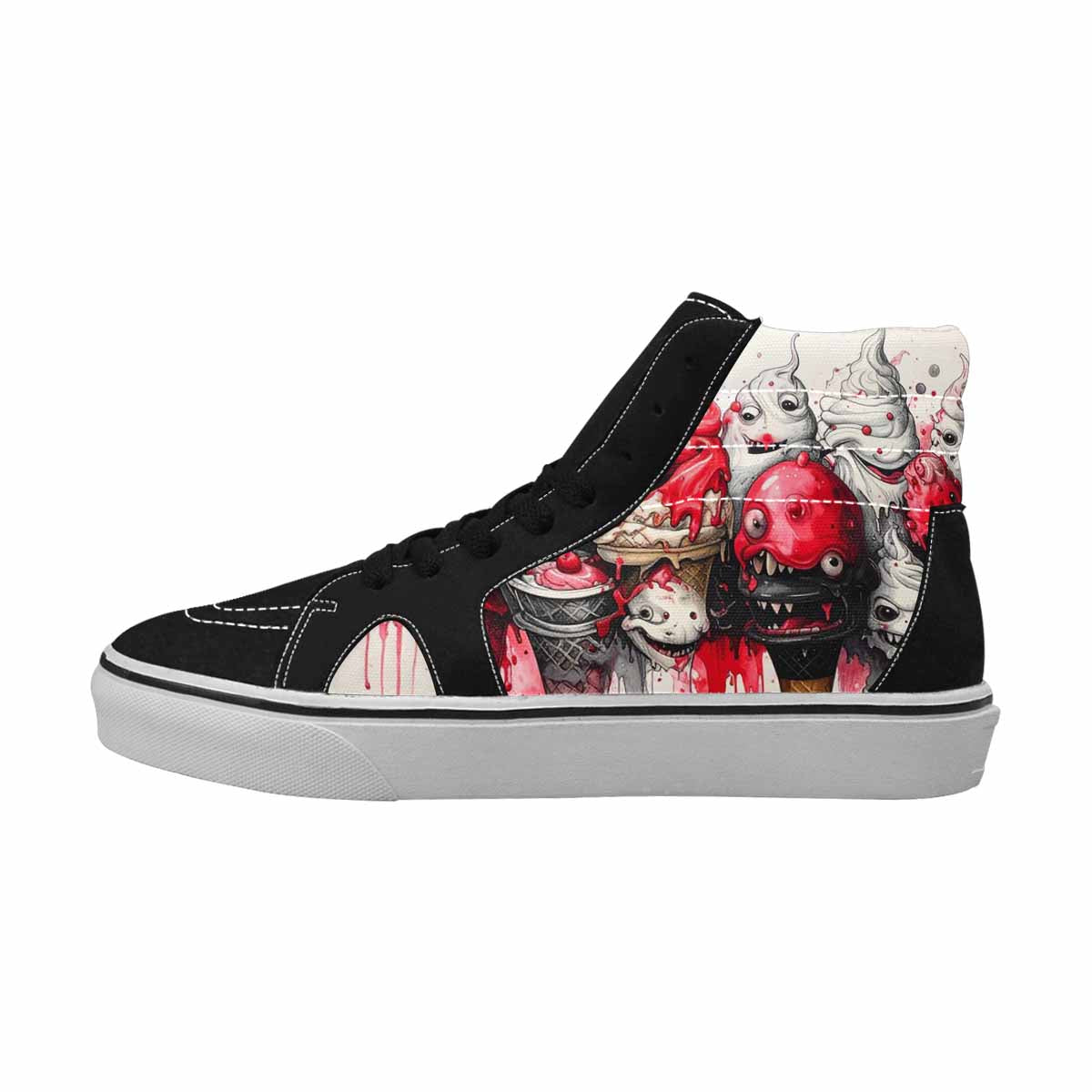 MEN'S Ice Cream Monsters (black High Top Canvas Grunge Custom Shoes