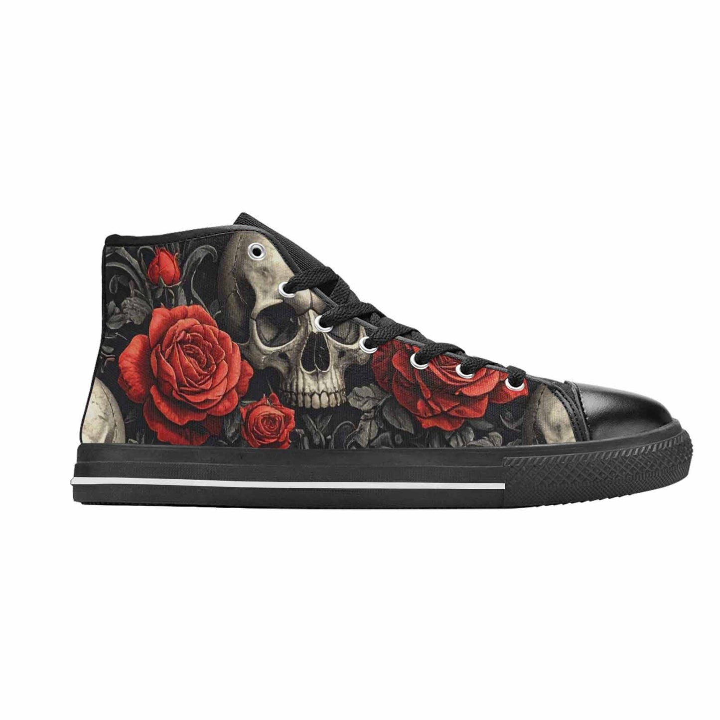 WOMEN'S Skulls Roses Fine Line High Top Canvas Dreamcore Sneakers