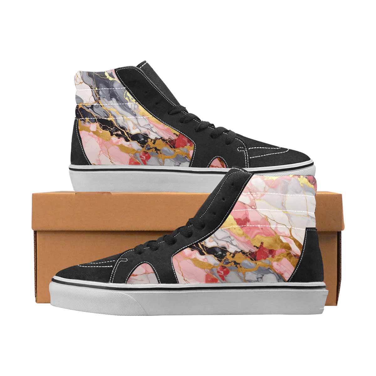 WOMEN'S Marble High Top Canvas Bold Print Wallpaper Art Custom Shoes