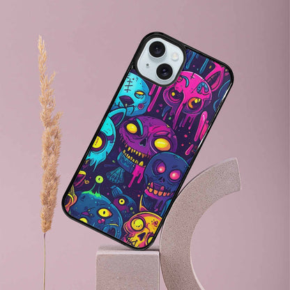iPhone 15 Plus Case — Mixed Toxic Glow Creature Pattern Hundreds, Custom Designed Case Cover