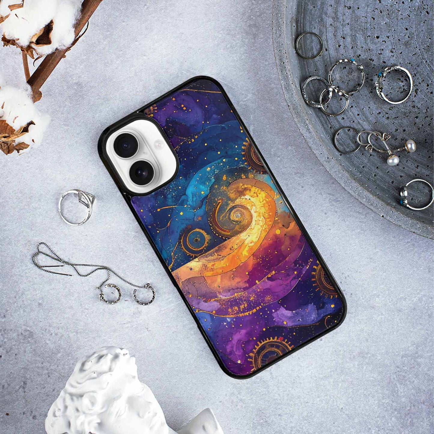 iPhone 16 Plus Case — Steampunk Galaxy Art Seamless Pattern Vibrant, Customized Protective Case
