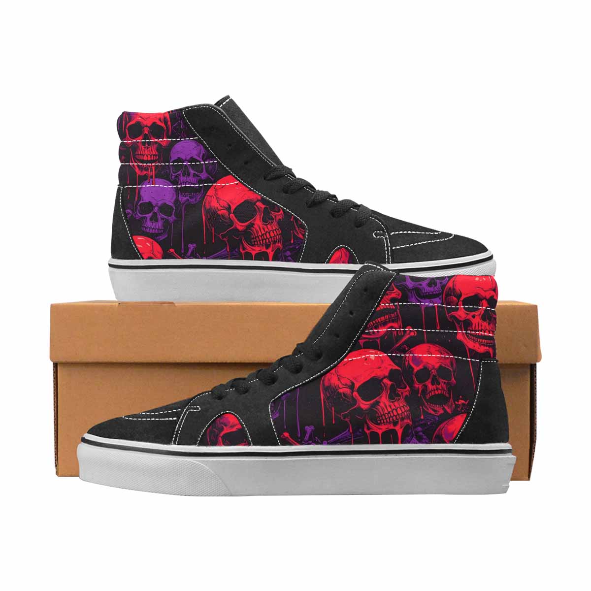 WOMEN'S Skulls High Top Canvas Original Design Wallpaper Art Limited Edition Sneakers
