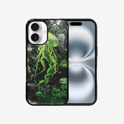 iPhone 16 Case — Sea Creature Burst Black Green Ink, Original Design Phone Case
