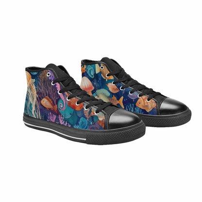 WOMEN'S Fish Scale Coral High Top Canvas Grunge Custom Sneakers