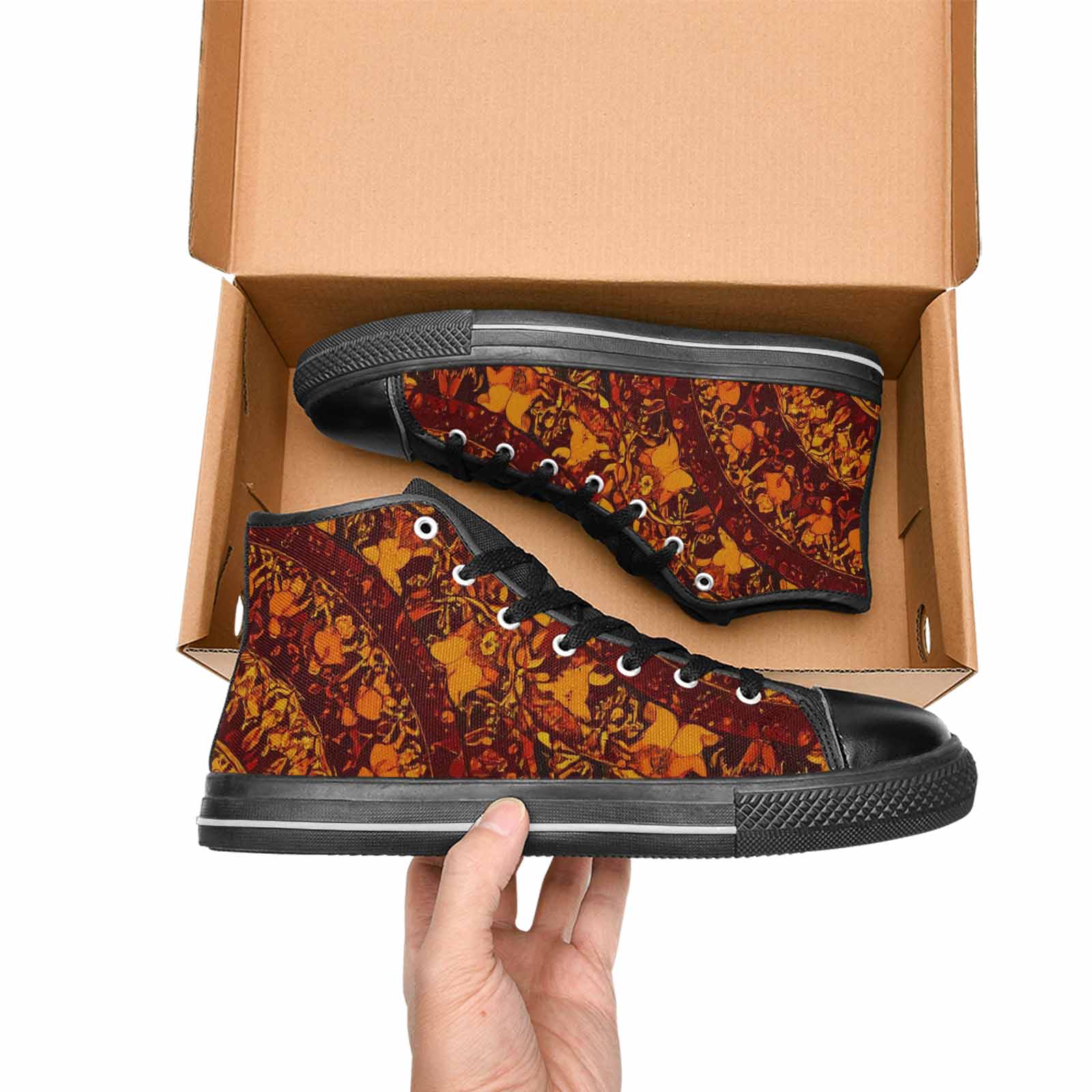 WOMEN'S Mandala Lions High Top Canvas Neon Fantasy Shoes
