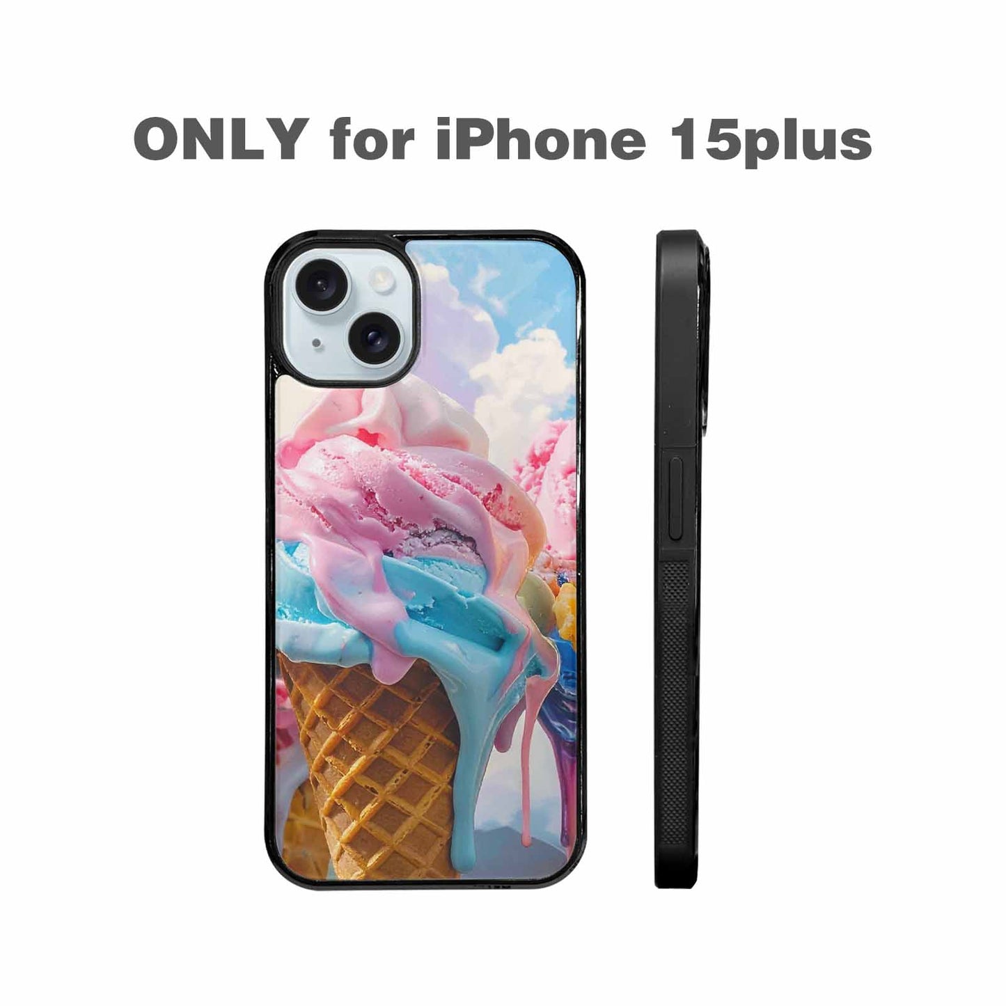 iPhone 15 Plus Case — Collage Of Overlapping Waffle Cone Icecream, Custom Print Case Cover