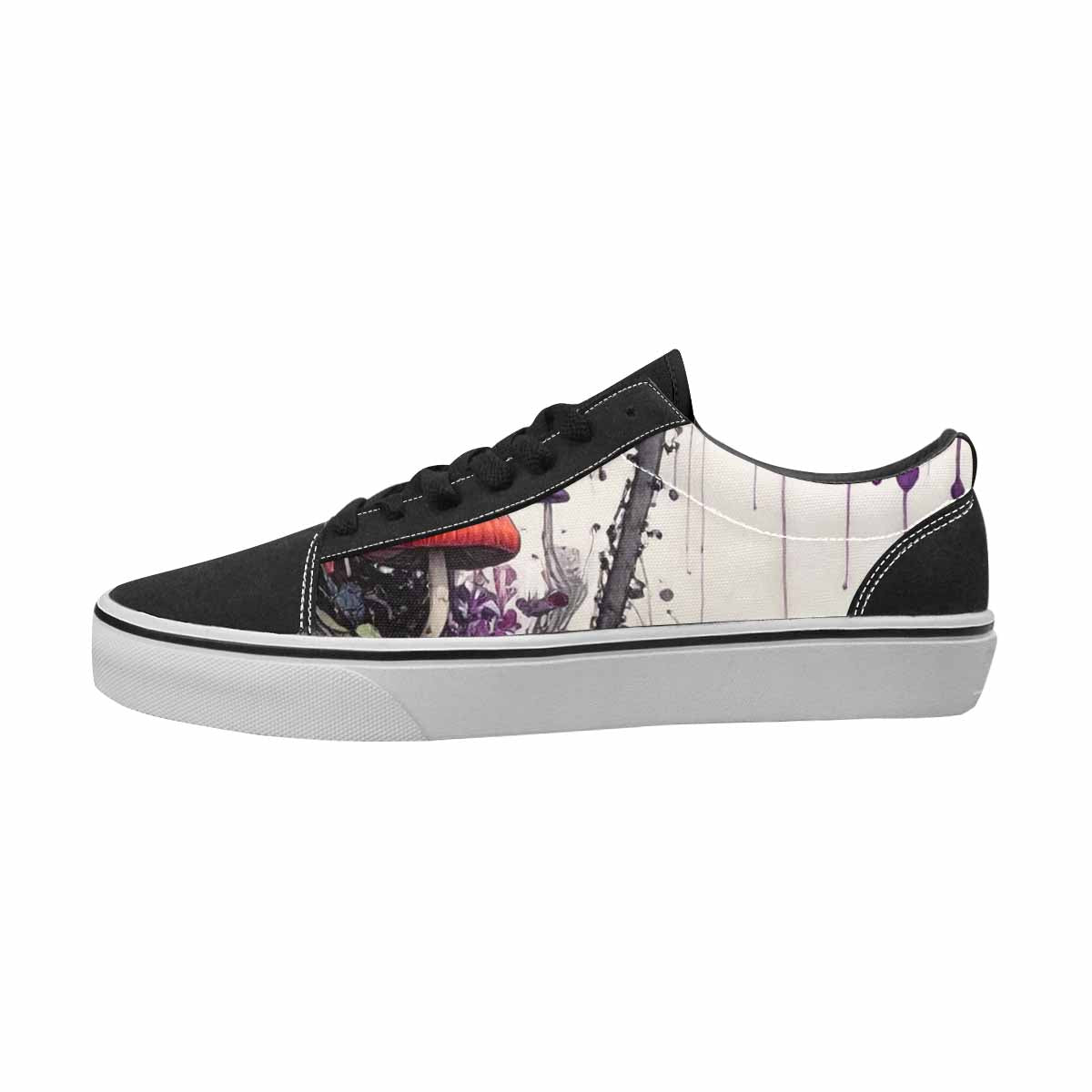 WOMEN'S Mushrooms Black & Purple Ink Canvas Unique Print Neon Fantasy Custom Printed Shoes