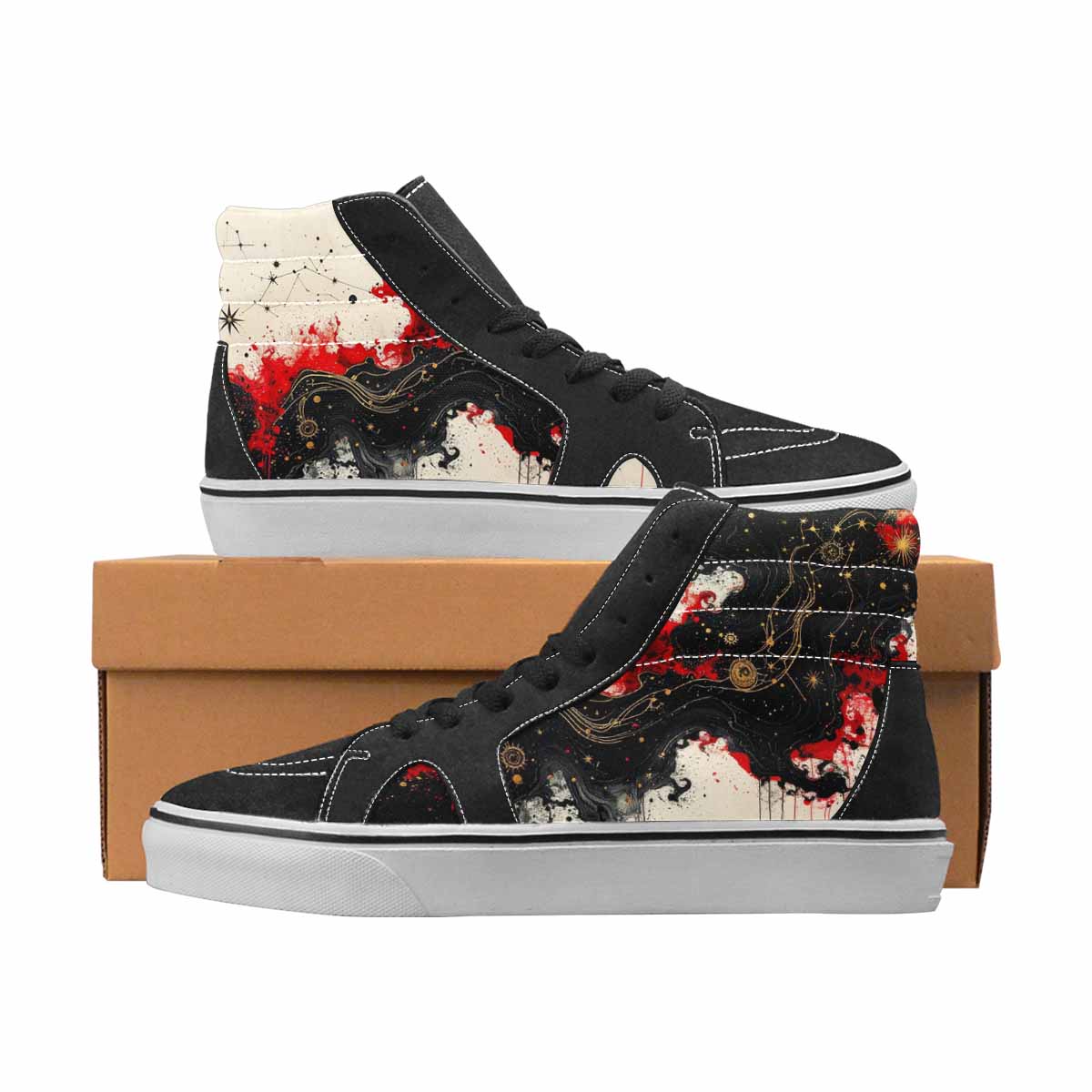 WOMEN'S Zodiac Black & Red Ink High Top Canvas Graphic Print Grunge Original Art Sneakers