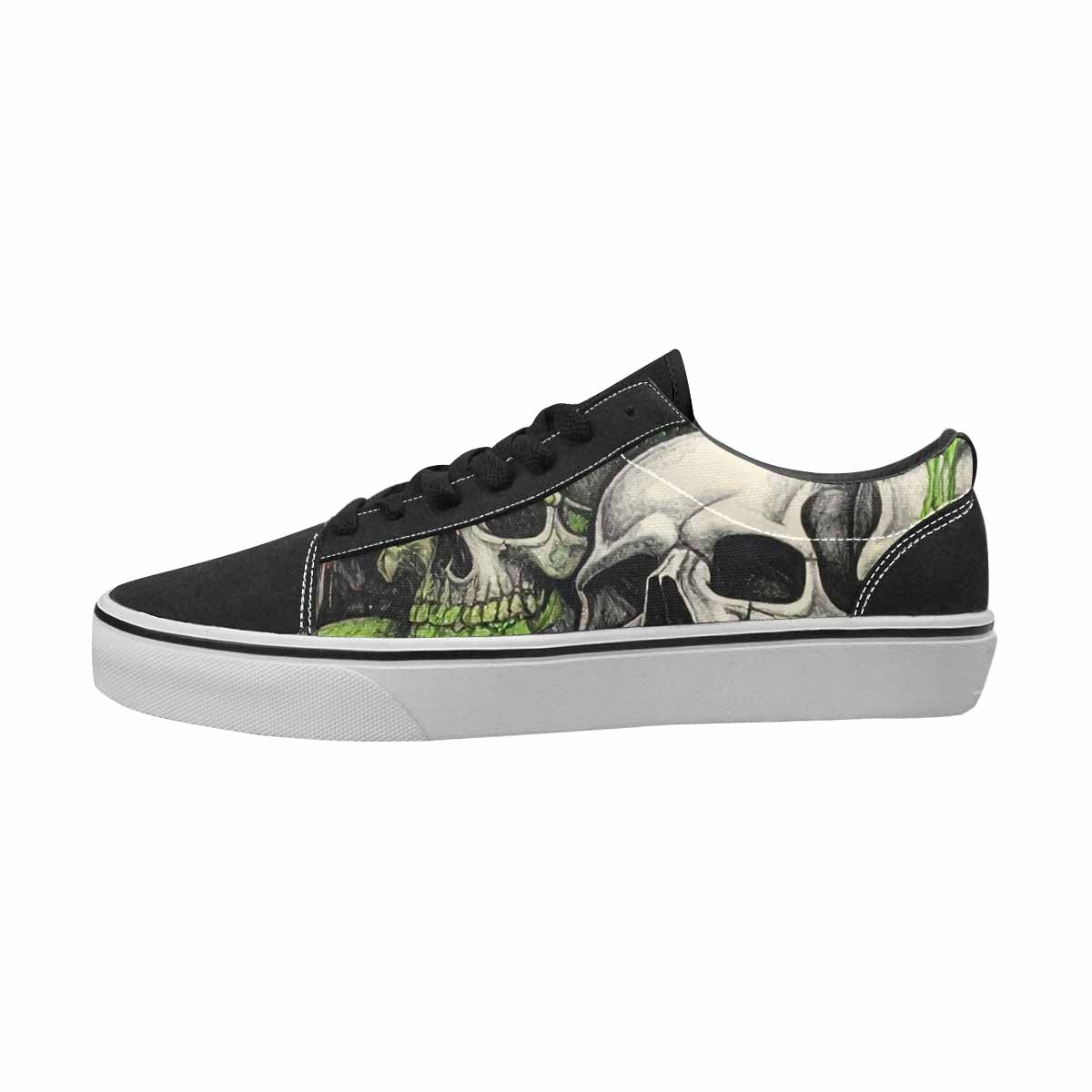 WOMEN'S Skulls Black & Green Ink Canvas Custom Fashion Cottagecore All Over Print Shoes