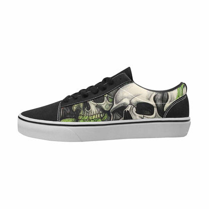 WOMEN'S Skulls Black & Green Ink Canvas Custom Fashion Cottagecore All Over Print Shoes